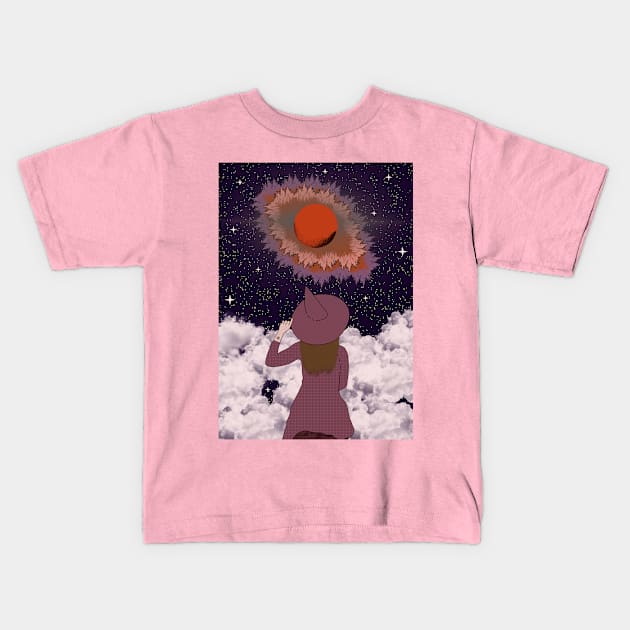 Cosmic Witch Red Blood Moon Kids T-Shirt by Manzo Carey